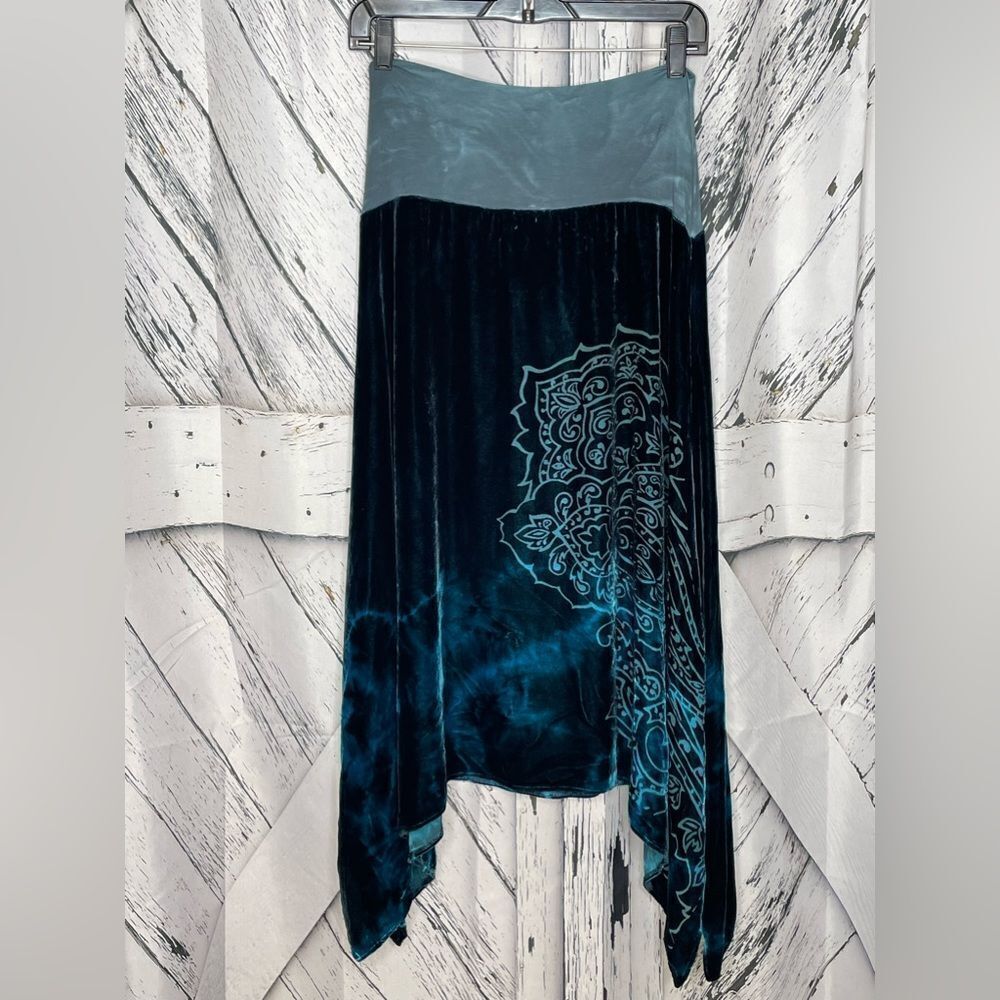 Heyne Bogut Burnout Velvet Asymmetrical Skirt Teal S